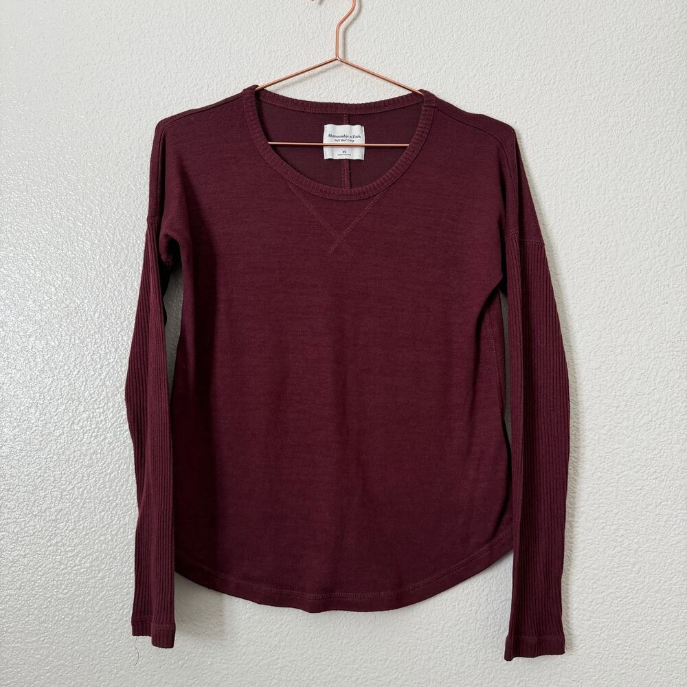 Abercrombie & Fitch Soft A&F Cozy red mixed knit sweater rib burgundy red